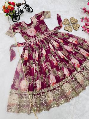 Alluring Heavy Fox Georgette Gown With Digital Print work With Embroidered Siqunce work Ready To Wear 2