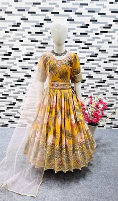Designer Heavy Fox Georgette Gown With Digital Print work With Embroidered Siqunce work Ready To Wear 1
