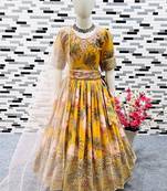 Designer Heavy Fox Georgette Gown With Digital Print work With Embroidered Siqunce work Ready To Wear