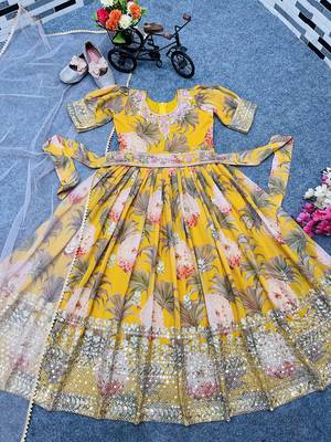 Designer Heavy Fox Georgette Gown With Digital Print work With Embroidered Siqunce work Ready To Wear 2