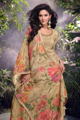 Fawn embroidered chiffon free size stitched straight palazzo.(size Free size full stitched Up To 42") 2