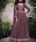 wine embroidered jacquard free size stitched straight gown.(size Free size full stitched Up To 42")