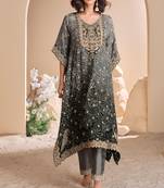 black & grey embroidered silk  free size stitched dhoti kaftan.(size Free size full stitched Up To 42")