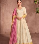 cream embroidered jacquard free size stitched gawn.(size Free size full stitched Up To 42")