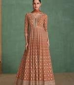 brown embroidered georgette  free size stitched gawn.(size Free size full stitched Up To 42")