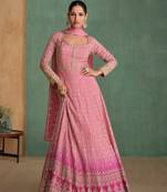 pink embroidered georgette  free size stitched gawn.(size Free size full stitched Up To 42")