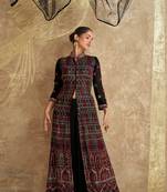 black embroidered georgette  free size stitched palazzo straight.(size Free size full stitched Up To 42")