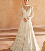 white embroidered georgette  free size stitched gown.(size up to 42")