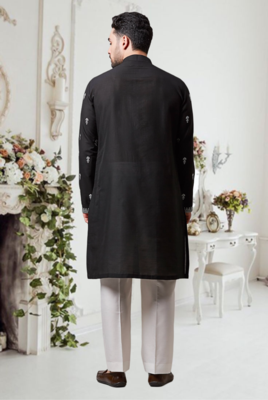 Black art silk embroidered kurta and pajama set 2