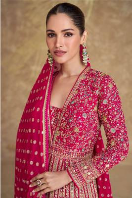 pink embroidered georgette free size stitched gown.(size Free size full stitched Up To 42") 2