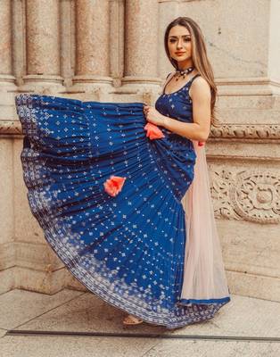ROYAL BLUE EMBROIDERY WORK GEORGETTE FABRIC PARTY WEAR LEHENGA CHOLI WITH DUPATTA. 1