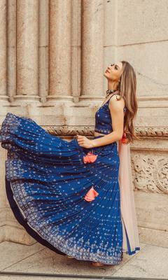 ROYAL BLUE EMBROIDERY WORK GEORGETTE FABRIC PARTY WEAR LEHENGA CHOLI WITH DUPATTA. 3
