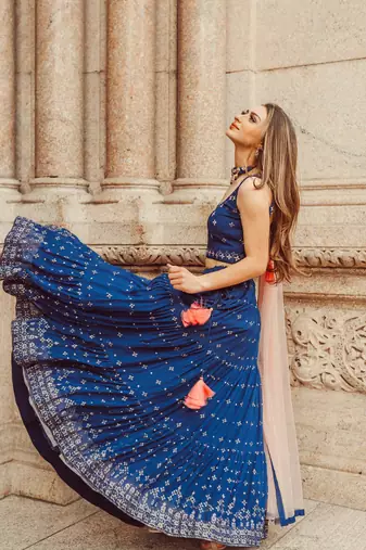 ROYAL BLUE EMBROIDERY WORK GEORGETTE FABRIC PARTY WEAR LEHENGA CHOLI WITH DUPATTA.