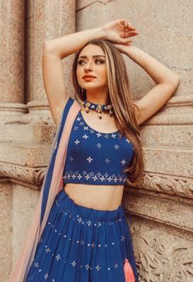 ROYAL BLUE EMBROIDERY WORK GEORGETTE FABRIC PARTY WEAR LEHENGA CHOLI WITH DUPATTA. 4