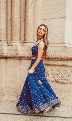 ROYAL BLUE EMBROIDERY WORK GEORGETTE FABRIC PARTY WEAR LEHENGA CHOLI WITH DUPATTA. 5