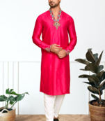 Red art silk embroidery kurta pajama