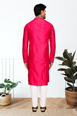 Red art silk embroidery kurta pajama 2