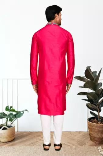 Red art silk embroidery kurta pajama