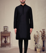 Black embroidery art silk kurta pajama