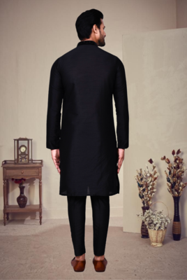 Black embroidery art silk kurta pajama 2