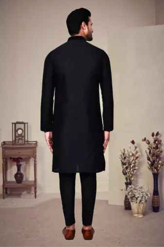 Black embroidery art silk kurta pajama