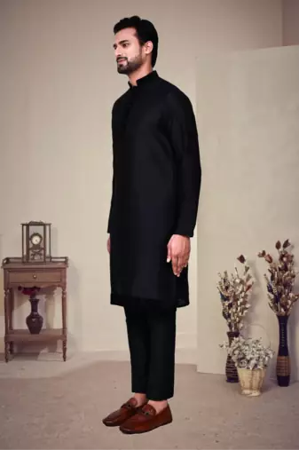 Black embroidery art silk kurta pajama
