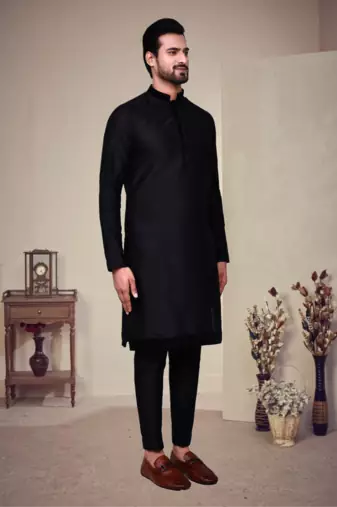 Black embroidery art silk kurta pajama