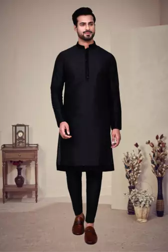 Black embroidery art silk kurta pajama