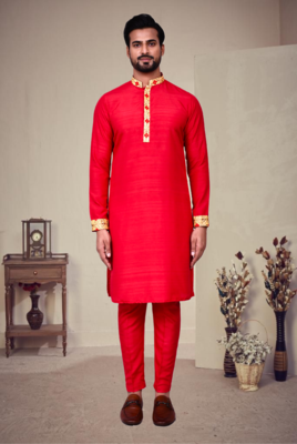 Red art silk embroidery kurta pajama 1