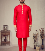 Red art silk embroidery kurta pajama