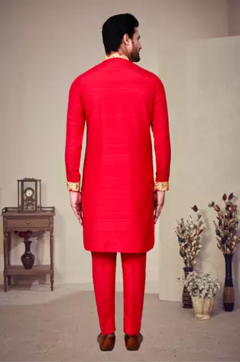 Red art silk embroidery kurta pajama