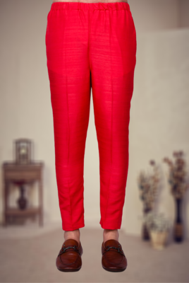 Red art silk embroidery kurta pajama 5