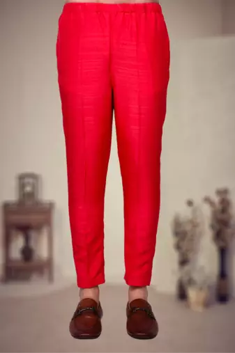 Red art silk embroidery kurta pajama