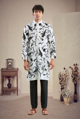 Black and white embroidery kurta pajama 1