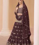 Brown embroidered georgette semi-stitch skirtt style suit with dupatta