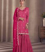 Pink embroidered georgette sharara style bollywood salwar kameez