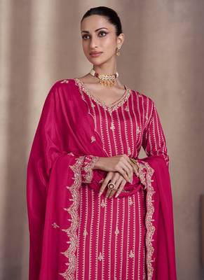 Pink embroidered georgette sharara style bollywood salwar kameez 2