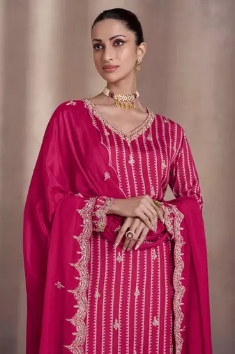 Pink embroidered georgette sharara style bollywood salwar kameez