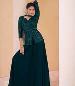 Teal green heavy sequence embroidered georgette bollywood straight suit