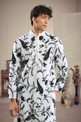 Black and white embroidery kurta pajama 2