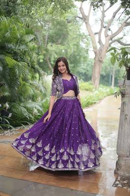 Purple Art Silk Silver Embroidered Lehenga Choli 1