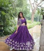 Purple Art Silk Silver Embroidered Lehenga Choli
