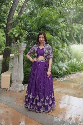 Purple Art Silk Silver Embroidered Lehenga Choli 3