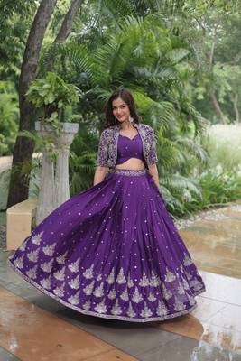 Purple Art Silk Silver Embroidered Lehenga Choli 4
