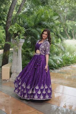 Purple Art Silk Silver Embroidered Lehenga Choli 5
