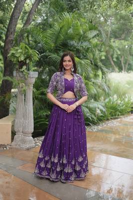 Purple Art Silk Silver Embroidered Lehenga Choli 6