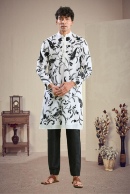 Black and white embroidery kurta pajama 3
