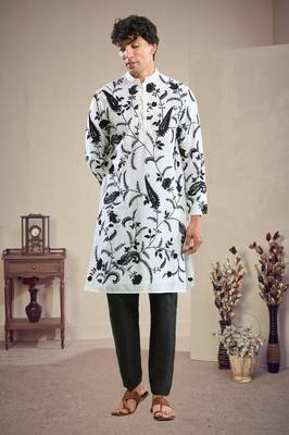 Black and white embroidery kurta pajama 5