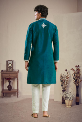 Green art silk embroidery kurta pajama 2