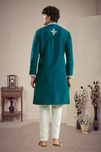 Green art silk embroidery kurta pajama